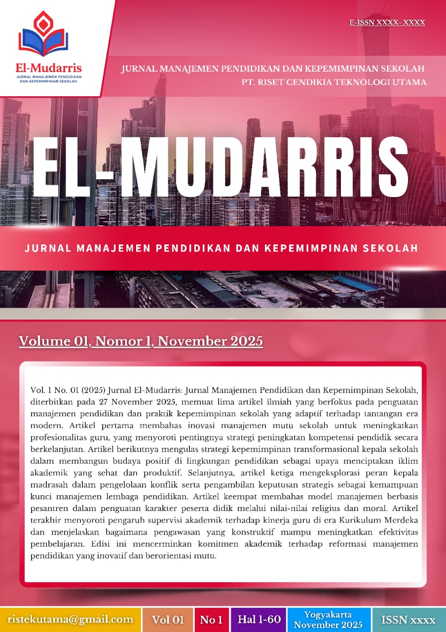 					Lihat Vol 1 No 01 (2025): Jurnal El-Mudarris: Jurnal Manajemen Pendidikan dan Kepemimpinan Sekolah
				