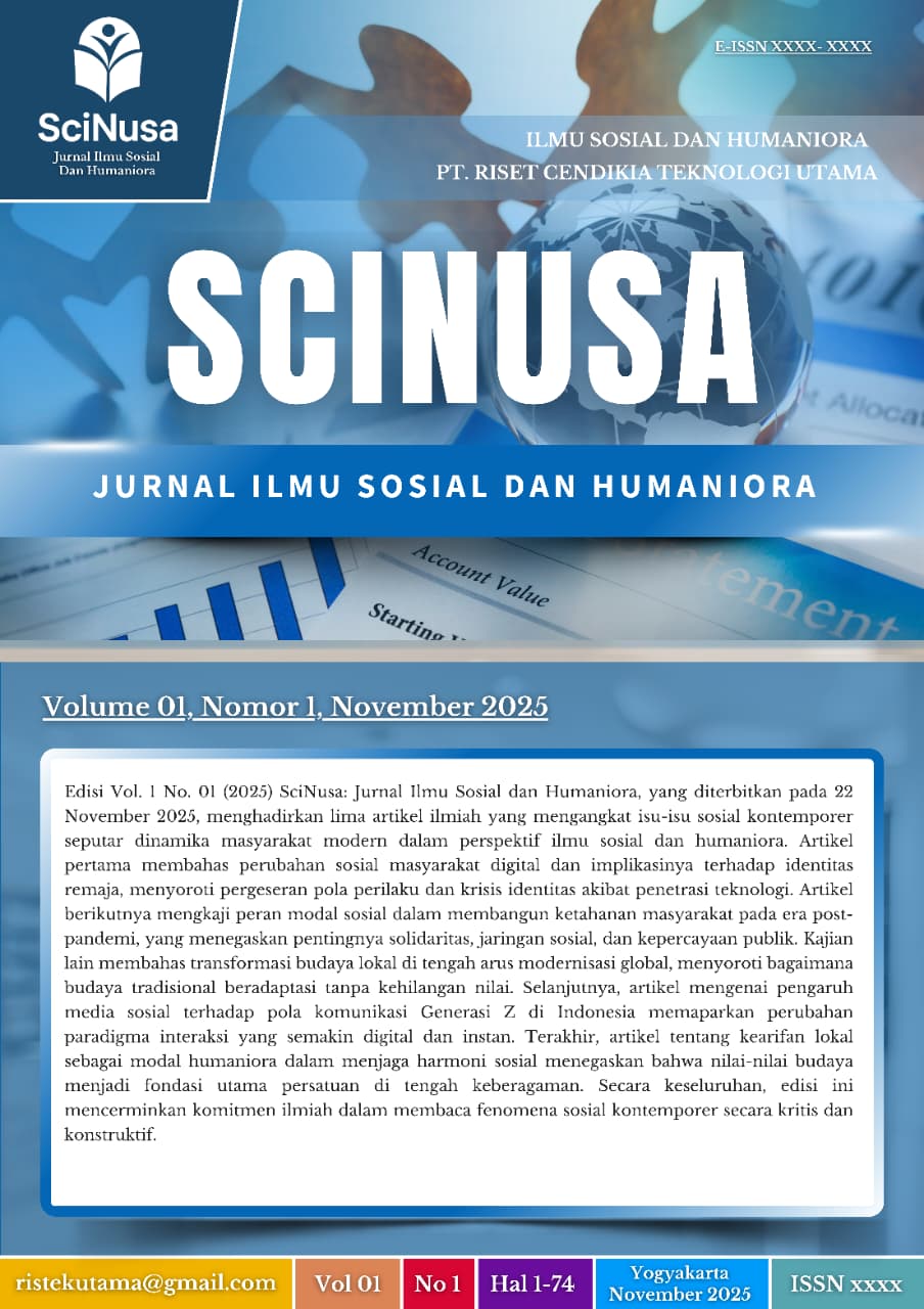 					Lihat Vol 1 No 01 (2025): SciNusa: Jurnal Ilmu Sosial dan Humaniora
				
